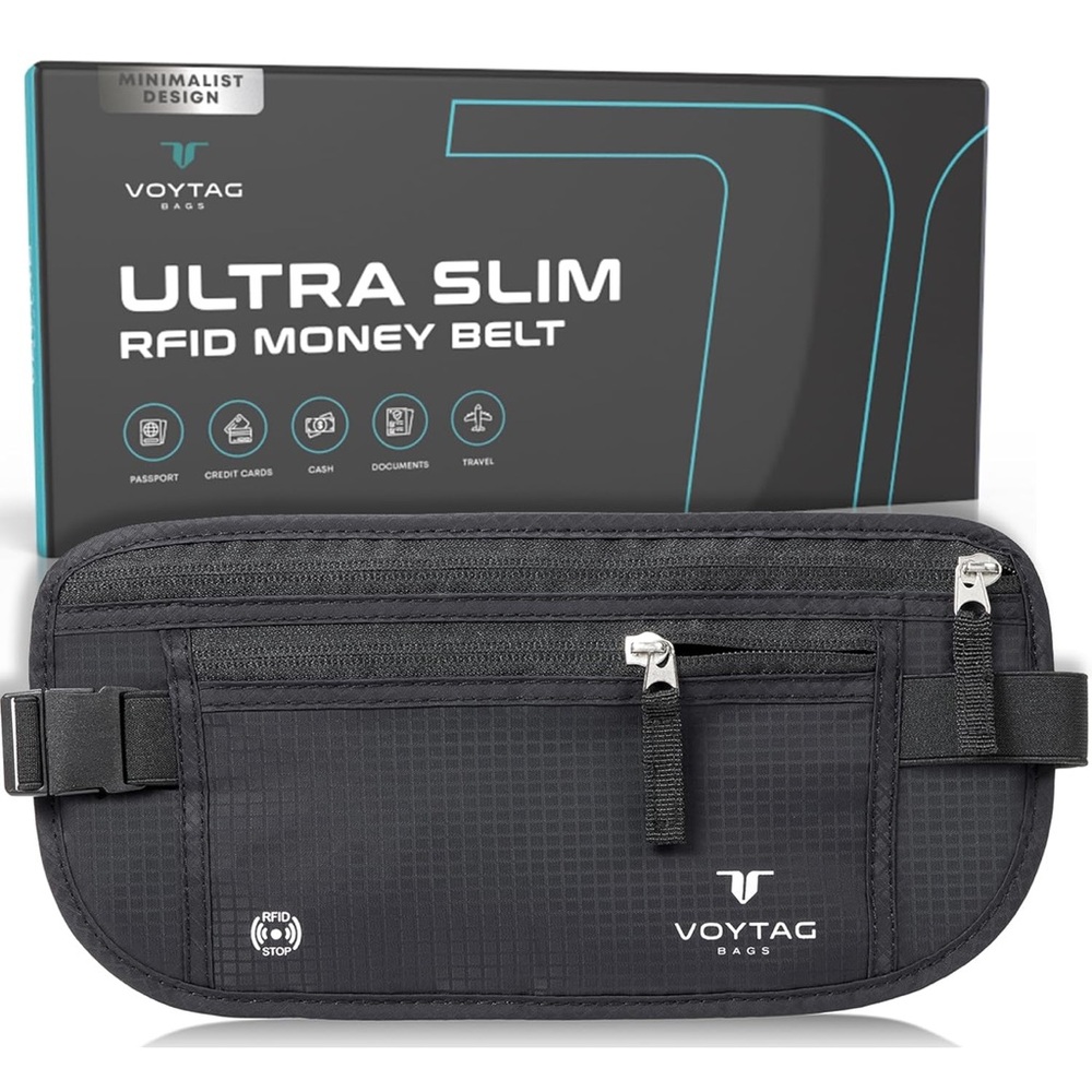 Black Ultra Slim RFID Travel Money Belt